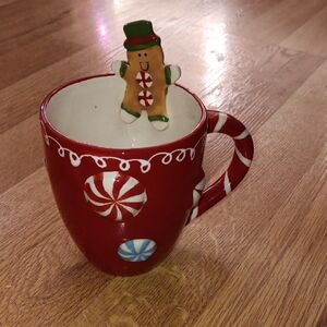 Festive Red Holiday Mug with Gingerbread Man